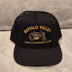 Vintage San Sun Buffalo Valley Two-Cylinder Club Black Mesh Snapback Trucker Hat